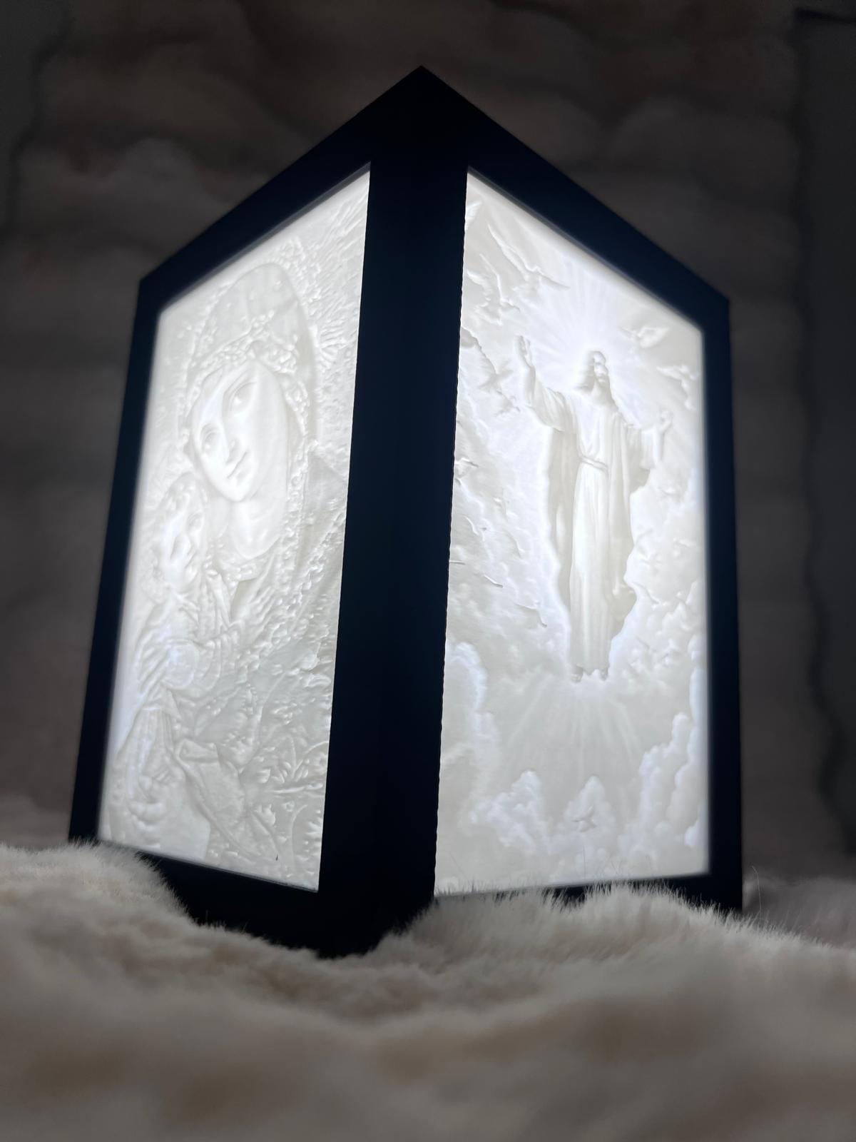 Lampă Religioasă cu 5 Lytophane – Iluminare LED cu Design Religios (Alb-Negru)